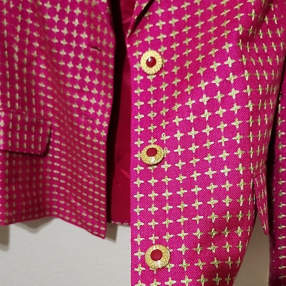 Vibrant Pink Gingham Blazer Tailored Fit - Picture 7 of 11